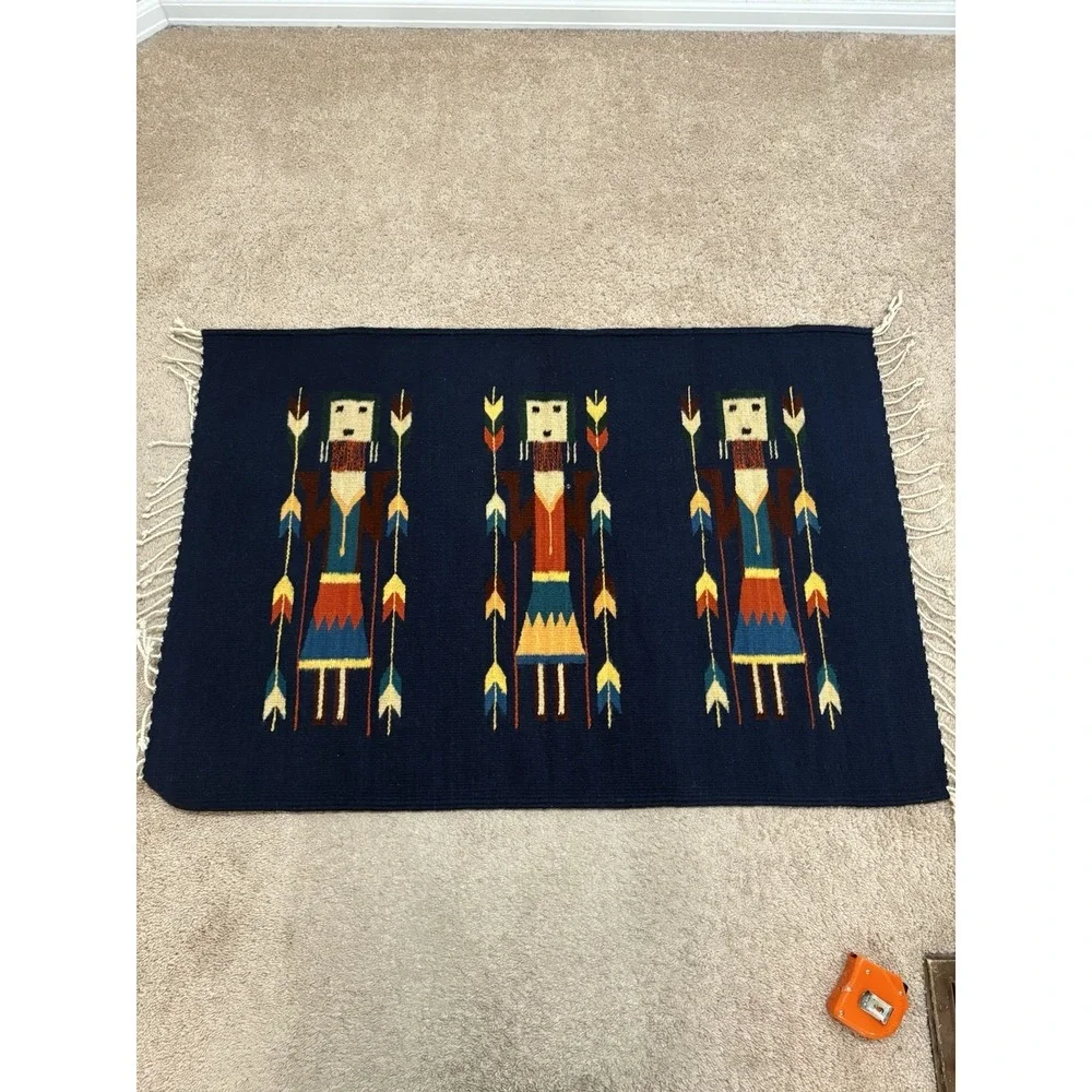 Vintage Handwoven Zapotec Indians Oaxacan Southwest Wool Rug 42